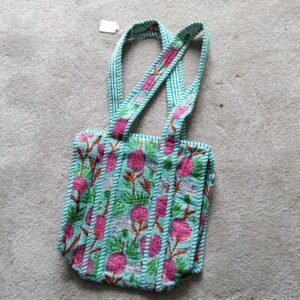 Small Bag Green With Pink Flowers